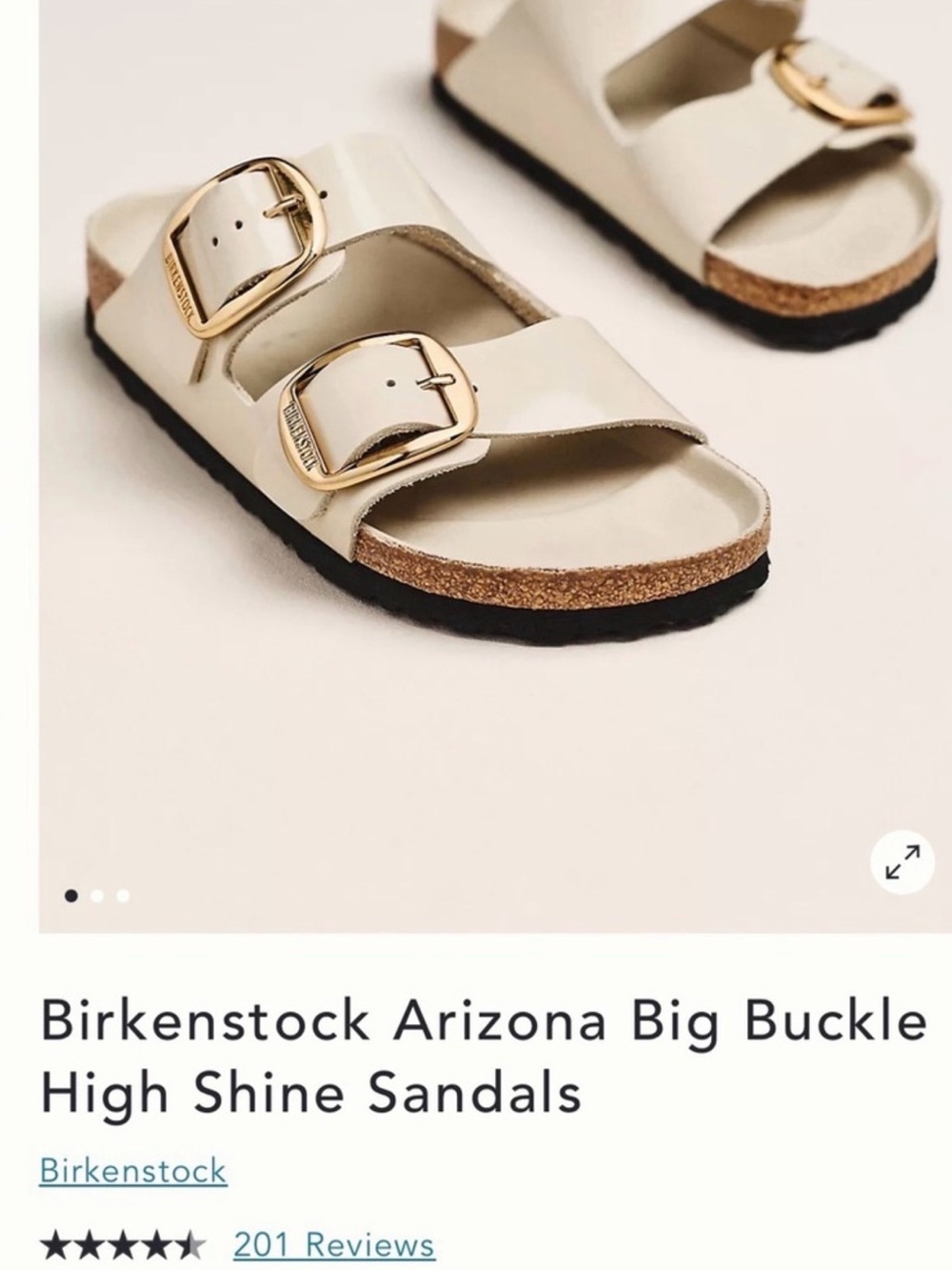 White Patent Leather Birkenstock Arizona Big Buckle Sandals with Gold Hardware